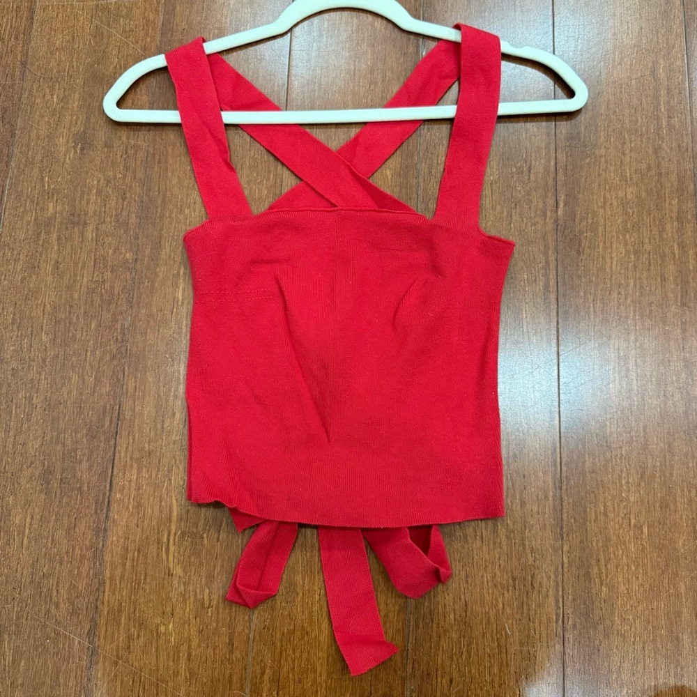 Women's Red Knit Cross-back Top